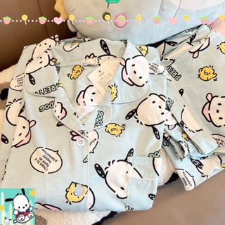 SANRIO ชุดนอนเสื้อคาร์ดิแกนแขนยาว กางเกงขายาว ลายการ์ตูนซานริโอน่ารัก ทรงหลวม สไตล์ญี่ปุ่น แฟชั่นฤดูใบไม้ผลิ และฤดูใบไม้ร่วง สําหรับผู้หญิง 2023