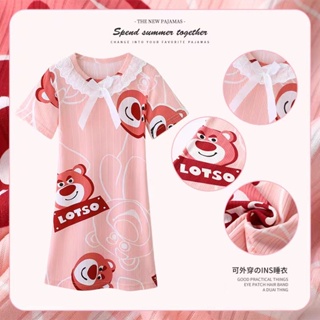 [Daily preference] girls pajamas summer thin medium and large children princess style short sleeve nightdress cute baby strawberry bear cartoon home wear 8/21