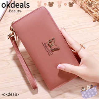 Okdeals กระเป๋าสตางค์ ใบยาว หนัง PU ทรงคลัทช์ แต่งพู่ ใส่เงิน เครดิตได้