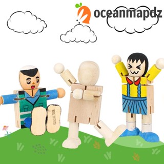 Oceanmapdz DIY ตุ๊กตาหุ่นยนต์ไม้เปล่า สีขาว งานฝีมือ ของเล่นกราฟฟิติ หุ่นยนต์ไม้ DIY ของขวัญวันเกิด