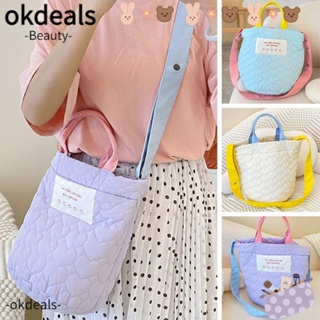 Okdeals กระเป๋าถือ กระเป๋าสะพายไหล่ ผ้าฝ้าย ลายสก๊อต น้ําหนักเบา จุของได้เยอะ แฟชั่นสําหรับสตรี เหมาะกับการพกพาชอปปิ้ง กลางแจ้ง