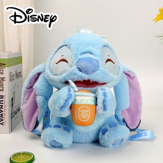 ใหม่ ของแท้ กระเป๋าสะพายไหล่ ผ้ากํามะหยี่ขนนิ่ม ลายการ์ตูน Disney Kawaii Angel &amp; Stitch ขนาด 25 ซม. ของขวัญ สําหรับเด็กผู้หญิง