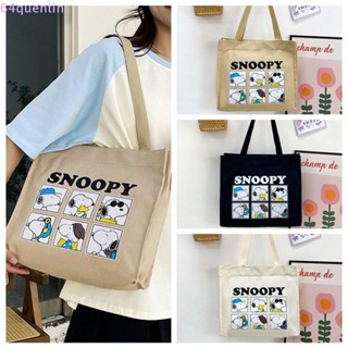 Quentin Snoopy กระเป๋าโท้ท ผ้าแคนวาส ความจุขนาดใหญ่ กระเป๋าถือ กระเป๋าเก็บของขวัญ การ์ตูนเด็กผู้หญิง