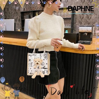 Daphne กระเป๋าถือ กระเป๋าสะพายไหล่ ทรงโท้ท ลายหมีน่ารัก สไตล์เกาหลี สําหรับใส่อาหารกลางวัน