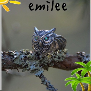 Emilee แหวนแฟชั่น รูปนกฮูก 3D ปรับได้ สไตล์ฮิปฮอป