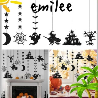 Emilee ธงแบนเนอร์ แบบเกลียว รูปค้างคาว แม่มด ผี สําหรับแขวนตกแต่งปาร์ตี้ฮาโลวีน 6 ชิ้น ต่อถุง