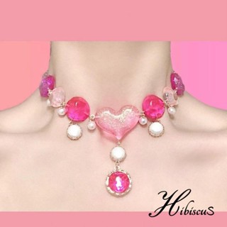 Hibiscus-barbie สร้อยคอแฟชั่น รูปหัวใจ สีชมพู สไตล์เจ้าหญิง สําหรับงานปาร์ตี้