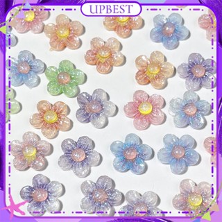 ♕ 50pcs Nail Art Luminous Five-petal Flower Series Jewelry Gradient Color Flash Print Flower Resin Nail Decoration Manicure Tool For Nail Shop 14 Designs UPBEST