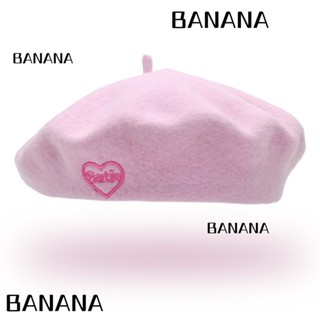 Banana1 หมวกเบเร่ต์ ผ้าวูล แบบบาง ระบายอากาศ ปักลายหัวใจ สีชมพู สําหรับตุ๊กตาบาร์บี้