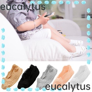 Eucalytus1 ถุงเท้าข้อสั้น ผ้าฝ้าย ปักลายลูกไม้ แฟชั่นสําหรับผู้หญิง