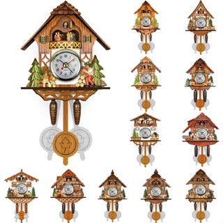 Lianli Vintage Wood House Tree Cuckoo Clock Room Wall Hanging Decor Forest Chalet Swing