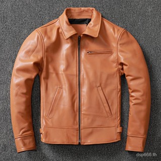 Youth trend vegetable tanned cowhide leather leather coat mens first layer pure cowhide short dovetail leather jacket slim coat DUZ5