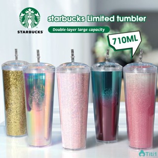 ถ้วย Starbucks Frosted Straw Cup Black Diamond Studded Cup Starbucks Cup 710ml/24oz (allowed Color Difference) TH1