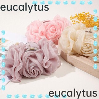 Eucalytus1 กิ๊บติดผมหางม้า ผ้าชีฟอง ลายดอกไม้ ขนาดใหญ่ หรูหรา