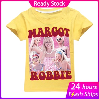 ใหม่ เสื้อยืดแขนสั้นลําลอง พิมพ์ลาย Barbie The Movie แฟชั่นสําหรับเด็กผู้หญิง 2023