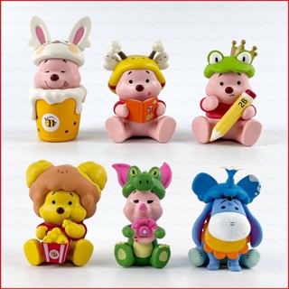 Yelan โมเดลฟิกเกอร์ หมีพูห์ Winnie The Pooh Popcorn Pooh Bear Eeyore Piglet ของเล่นสําหรับเด็ก เก็บสะสม ของขวัญ 6 ชิ้น