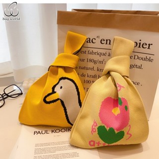 Bag World สุภาพสตรีกระเป๋าถือเกาหลีร้อยชุด ins Dongdaemun ดอกไม้การ์ตูนไหมพรมถักน่ารักกระเป๋าสะพายฝรั่งเศส