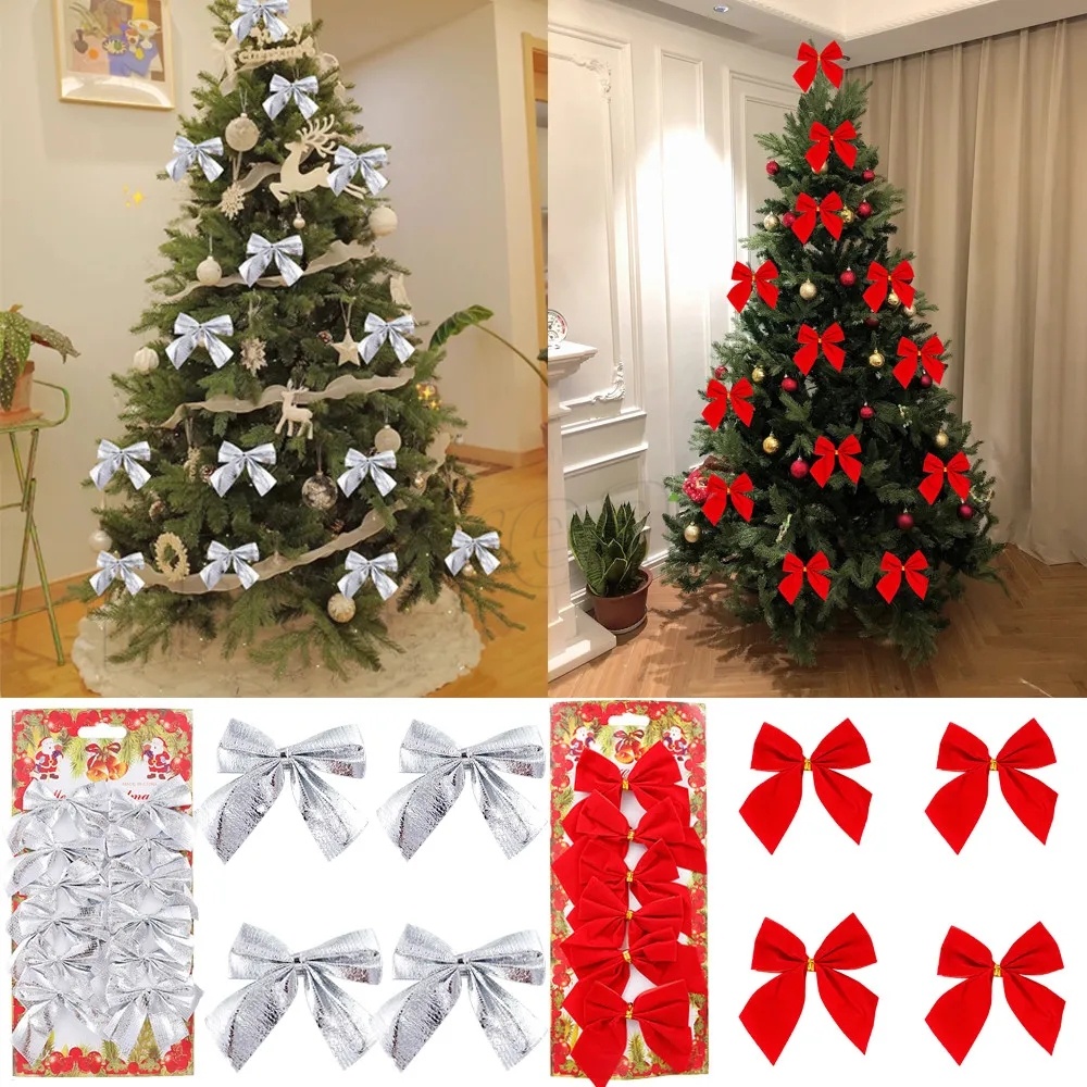 ตกแต่งแขวนต้นคริสต์มาส/วันเกิด Christmas Party หัตถกรรมพวงหรีดตกแต่ง/คริสต์มาส Mini DIY ทองสีแดง Xmas Tree Bowknot เครื่องประดับ/ต้นคริสต์มาสริบบิ้นโบว์เครื่องประดับ