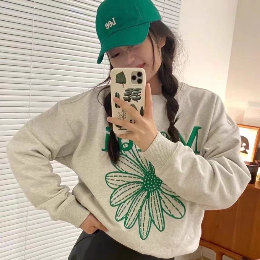 ((พร้อมส่ง) Daisy 23 เสื้อกันหนาวลําลอง ผ้าฝ้าย คอกลม ทรงหลวม พิมพ์ลาย สไตล์ใหม่