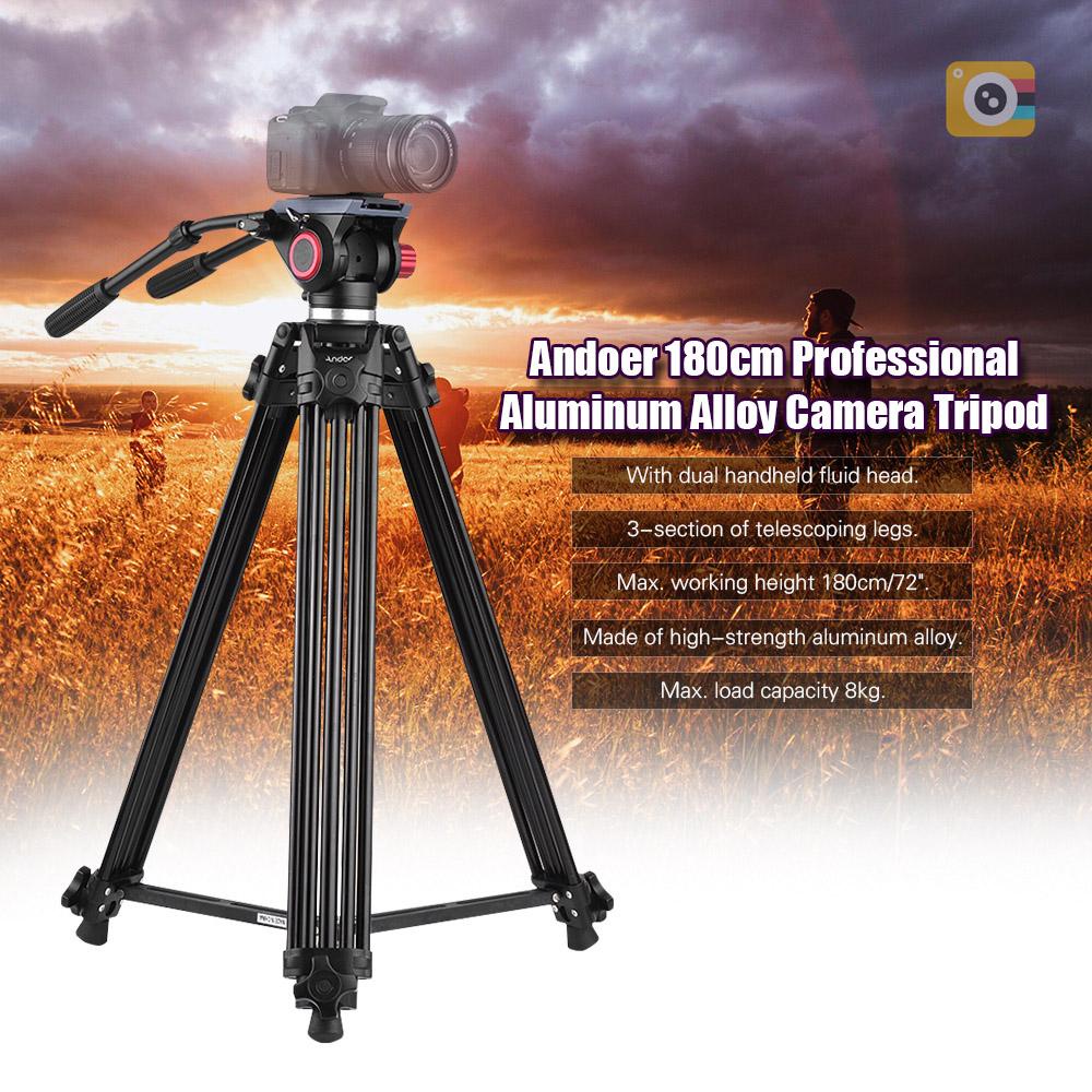 Andoer Professional Aluminum Alloy Video Camera Tripod with Dual ...