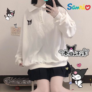 Sanrio เสื้อยืดโปโล แขนยาว ลายการ์ตูน Kuromi Cinnamoroll Y2k ทรงหลวม แฟชั่นฤดูใบไม้ผลิ สําหรับผู้หญิง [GM]