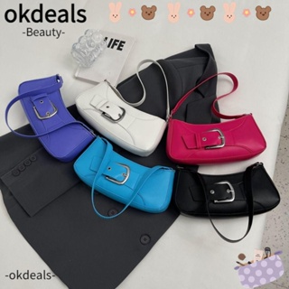 Okdeals กระเป๋าสะพายไหล่ลําลอง หนัง PU ขนาดใหญ่ จุของได้เยอะ สีพื้น สําหรับสตรี