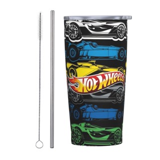 Hot Wheels แก้วกาแฟสเตนเลส พิมพ์ลาย พร้อมฝาปิด และหลอด 20 ออนซ์