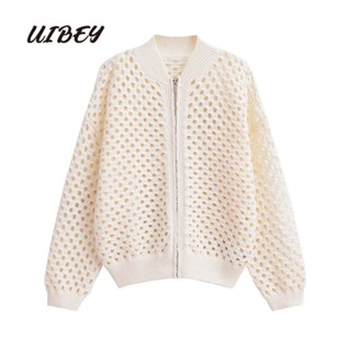 Uibey เสื้อโค้ทถัก คอปกตั้ง สีพื้น แฟชั่น 2345