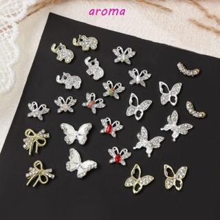 Aroma จี้รูปผีเสื้อ ประดับเพทาย แวววาว สีทอง สีเงิน หลายแบบ สําหรับตกแต่งเล็บ DIY