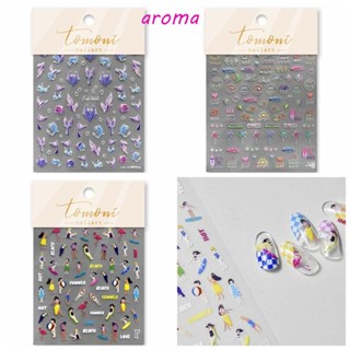 Aroma สติกเกอร์ติดตกแต่งเล็บ รูปหางนางเงือก ชายหาด มะพร้าว เหมาะกับฤดูร้อน DIY