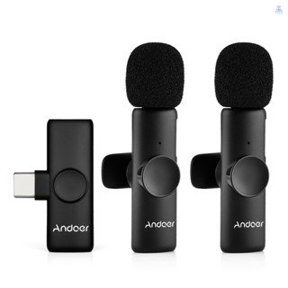 [T&amp;L]Andoer One-trigger-two Mini 2.4G ไมโครโฟนไร้สาย (ตัวส่งสัญญาณ 2 ชิ้น ตัวรับสัญญาณ 1 ชิ้น) ไมโครโฟนแบบหนีบ ระยะส่งสัญญาณ 20 เมตร แบตเตอรี่ในตัว Plug-and-Play สําหรับ Type-C S