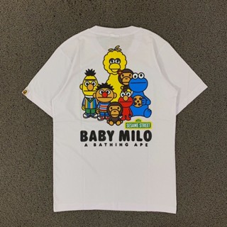 [S-5XL]เสื้อยืด พิมพ์ลายโลโก้ Bape BABY MILO SESAME STREET สีขาว นําเข้า คุณภาพสูง สําหรับเด็ก