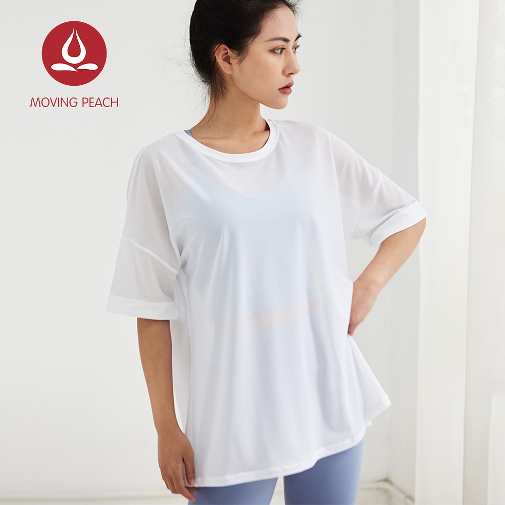 Moving PEACH เสื้อยืดแขนสั้น ระบายอากาศ แบบนิ่ม เหมาะกับการวิ่ง เล่นกีฬา โยคะ สําหรับผู้หญิง CTQ