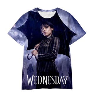 เสื้อยืด พิมพ์ลายดิจิทัล Adams Family Wednesday 3 มิติ แฟชั่นสําหรับครอบครัว