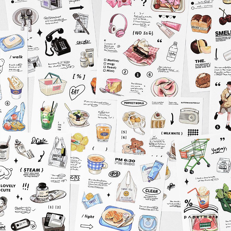 (STICKER)สติ๊กเกอร์กาวในตัว Weekend Comfort Store series ins วัสดุบัญชีมือสติกเกอร์ตกแต่ง 2 แผ่น 6 สไตล์