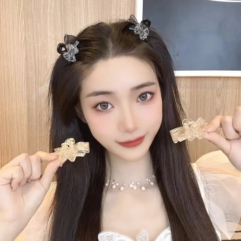 กิ๊บติดผม ผ้าตาข่าย ประดับเพชร สองด้าน หรูหรา เป็นที่นิยม สไตล์เกาหลีวินเทจ สําหรับผู้หญิง