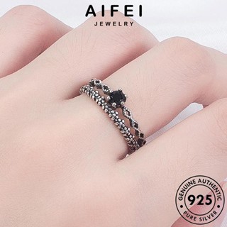 AIFEI JEWELRY แหวน เกาหลี เครื่องประดับ แท้ แบล็คไดมอนด์ออบซิเดียน ผู้หญิง ต้นฉบับ เงิน Silver แฟชั่น 925 เครื่องประดับ ห่วงโซ่วินเทจ R150