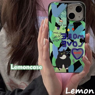 [Lemon] เคสโทรศัพท์มือถือ TPU ลายภาพวาดสีน้ํามัน รูปแมว สีดําวาว สําหรับ 14pro 14promax 13 13pro 13promax 11 12 12pro 12promax XR XSMAX 7P 8P