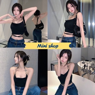 Mini shop🌸พร้อมส่ง🌸 (33058)  เสื้อคล้องคอไหมพรม ดีเทลเปิดหลังดว้าหลังเซ็กซี่