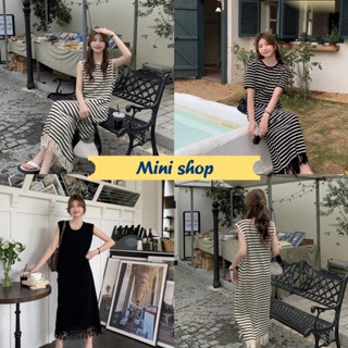 Mini shop🌸พร้อมส่ง🌸 (29048) ชุดเดรสไหมพรมแขนกุด มี3สี  ใส่สบายเกาหลีเบาๆ