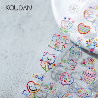 Koudan สติกเกอร์ ลายนูน รูปหมี 5D สําหรับตกแต่งเล็บเจล