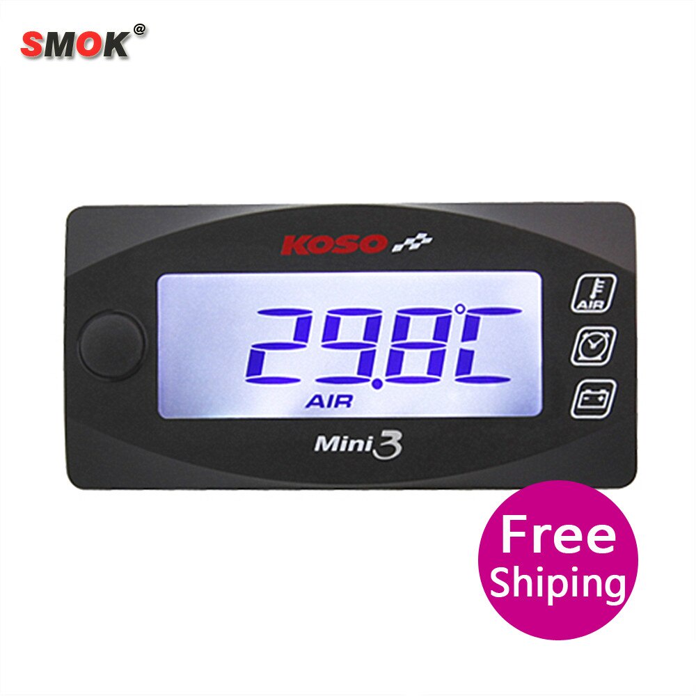 Mini Style Intruction LED Display Meter KOSO MINI 3 digital (Air Temp+Time+Volt Meter) สําหรับแข่งแล