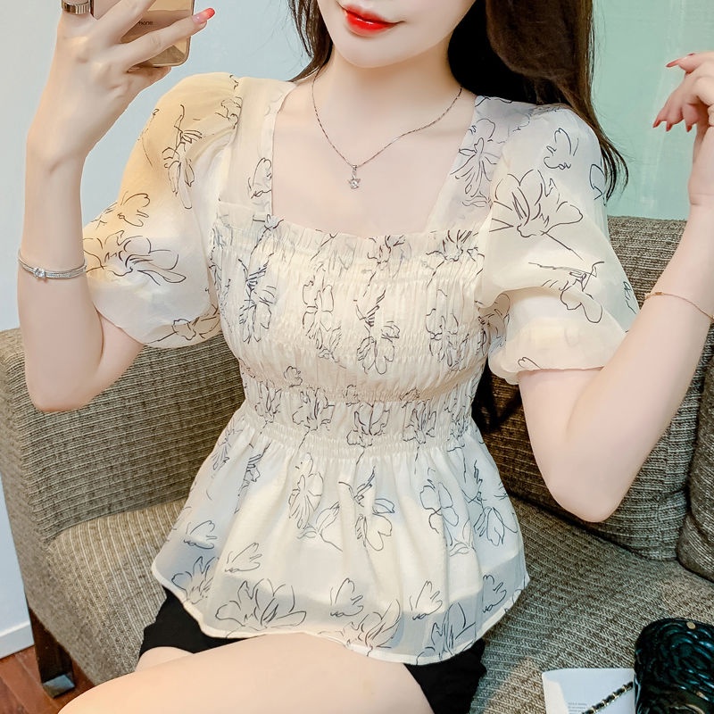 [Fashion Recommendation] เสื้อแขนสั้น คอสี่เหลี่ยม ผ้าชีฟอง ลายดอกไม้ แคบ เข้ากับทุกการแต่งกาย แฟชั่นฤดูร้อน
