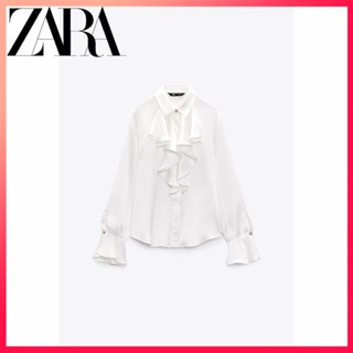 Zara ใหม่ เสื้อซาติน ผ้าไหม ตกแต่งเลเยอร์ สําหรับผู้หญิง