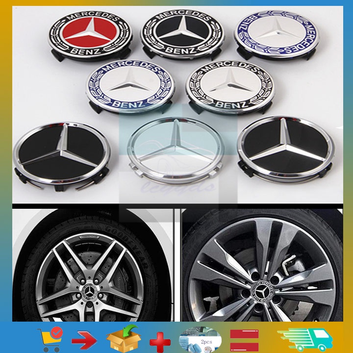 （จัดส่งจากประเทศไทย）ฝาครอบดุมล้อกลาง แบบเปลี่ยน สําหรับ Mercedes Benz 75 มม. 2.95 นิ้ว W202 W203 W204 W211 E350 C250 4 ชิ้น
