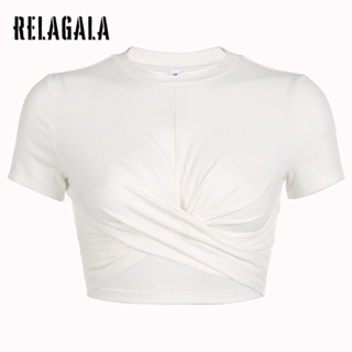 Relagala ใหม่ เสื้อยืดลําลอง แขนสั้น คอกลม ทรงสลิม เซ็กซี่ แฟชั่นสําหรับสตรี 2023