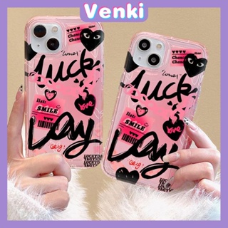 VENKI - เคสสำหรับ iPhone 14 Pro Max Soft TPU Jelly Airbag Case Creative Pink English Camera Protection Shockproof For iPhone 14 13 12 11 Plus Pro Max 7 Plus X XR