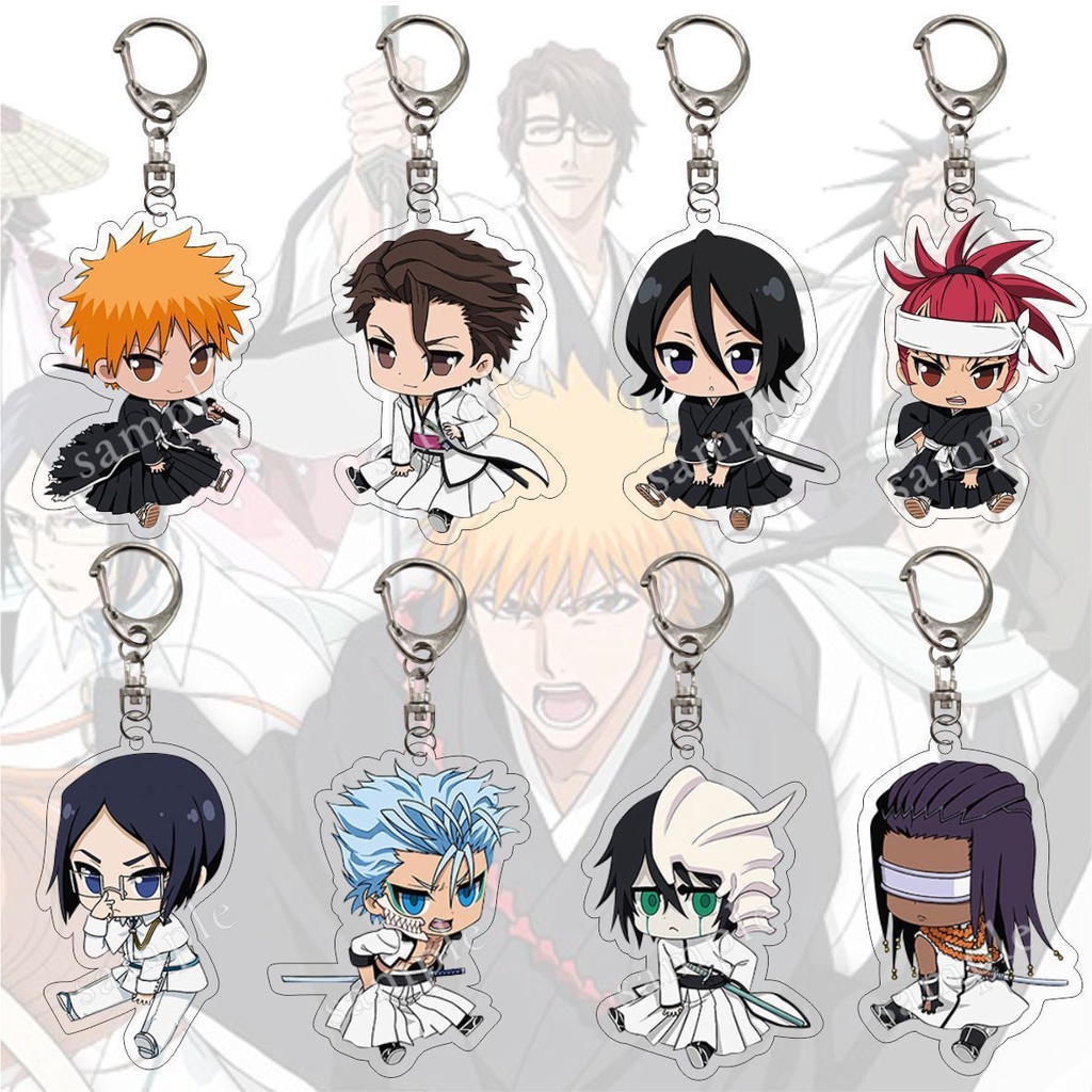 การ์ตูนอะนิเมะ Bleach พวงกุญแจพัดลมจี้ของที่ระลึก Kurosaki Ichigo Rukia พิมพ์ทั้งสองด้านอะคริลิคพวงกุญแจคอลเลกชัน