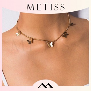 Metiss สร้อยคอโซ่ ชุบทอง จี้ผีเสื้อ เครื่องประดับแฟชั่นสตรี