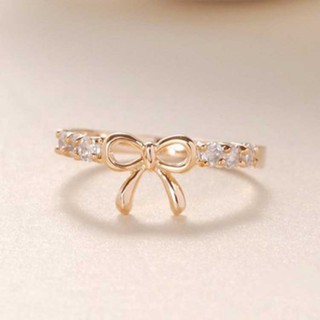 Japanese and Korean Womens New Ring Jewelry Simple Diamond Bow Ring Female Fashion Personality Ring Female